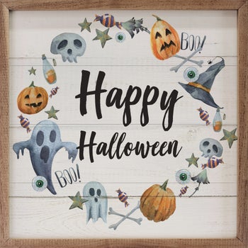 Happy Halloween Wreath Whitewash